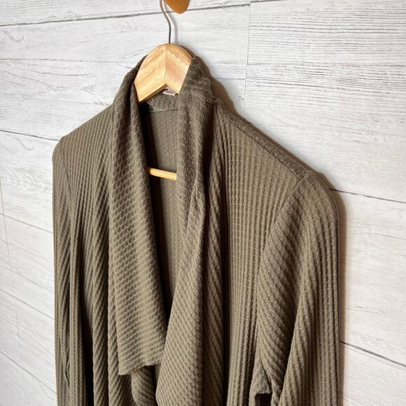 Knox Rose Cardigan Womens Size Large Olive Green Waffle Knit Open Lightweight - Picture 8 of 16